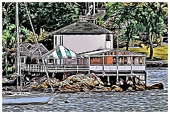 Ida Lewis Light Over Yacht Club Building- Digital Painting